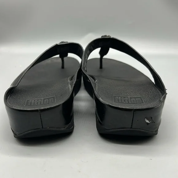 Womens Fit Flop Finos Glitzy Flip Flop Wedge Sandal Black 8 - Picture 4 of 7